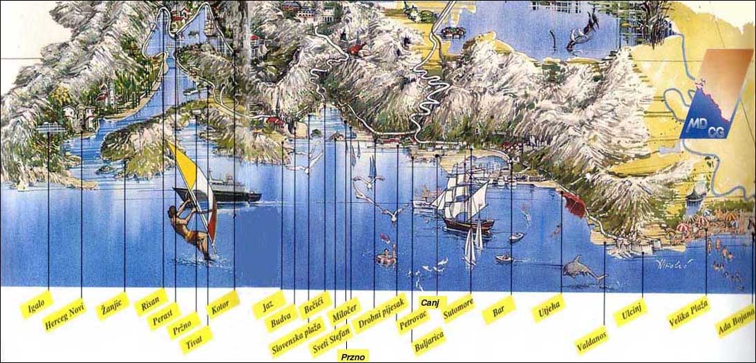 mapa obale crne gore CRNOGORSKO PRIMORJE mapa obale crne gore