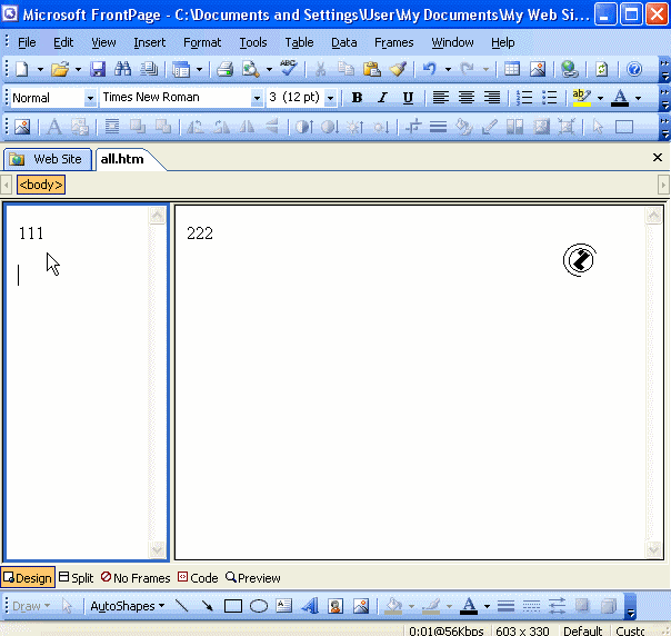 Front Page Kreiranje hiperlinka na drugi frejm