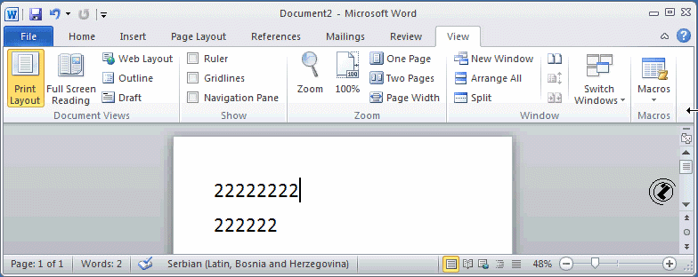 WORD 2010 - Environment - Changing horizontal size of the RIBBON