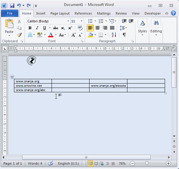 WORD 2010 -TABLE - TABLE BACKGROUND - HOME TAB