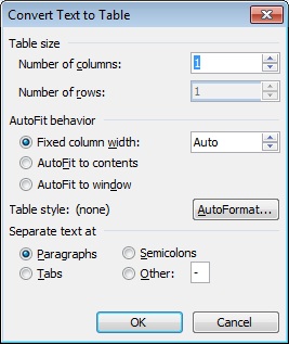 how to convert text into table in word
