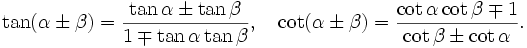 \cos (\alpha \pm \beta )= \cos \alpha \cos \beta \mp \sin \alpha \sin \beta,