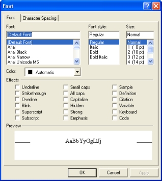 kartica font okvira za dijalog font !!!