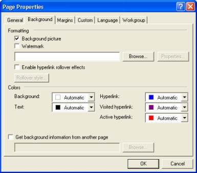 kartica background okvira za dijalog page properties !!!