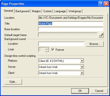 kartica general okvira za dijalog page properties !!!